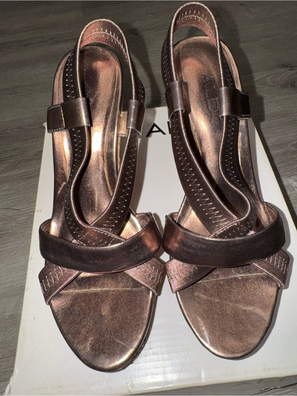 Metallic Bronze Cork Wedge Sandals Slingback Platform Heels Size 6.5
